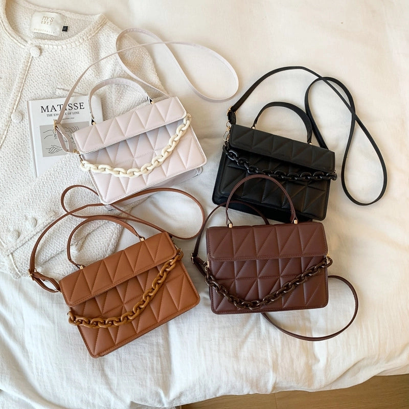 Women's Medium Pu Leather Solid Color Streetwear Square Flip Cover Crossbody Bag
