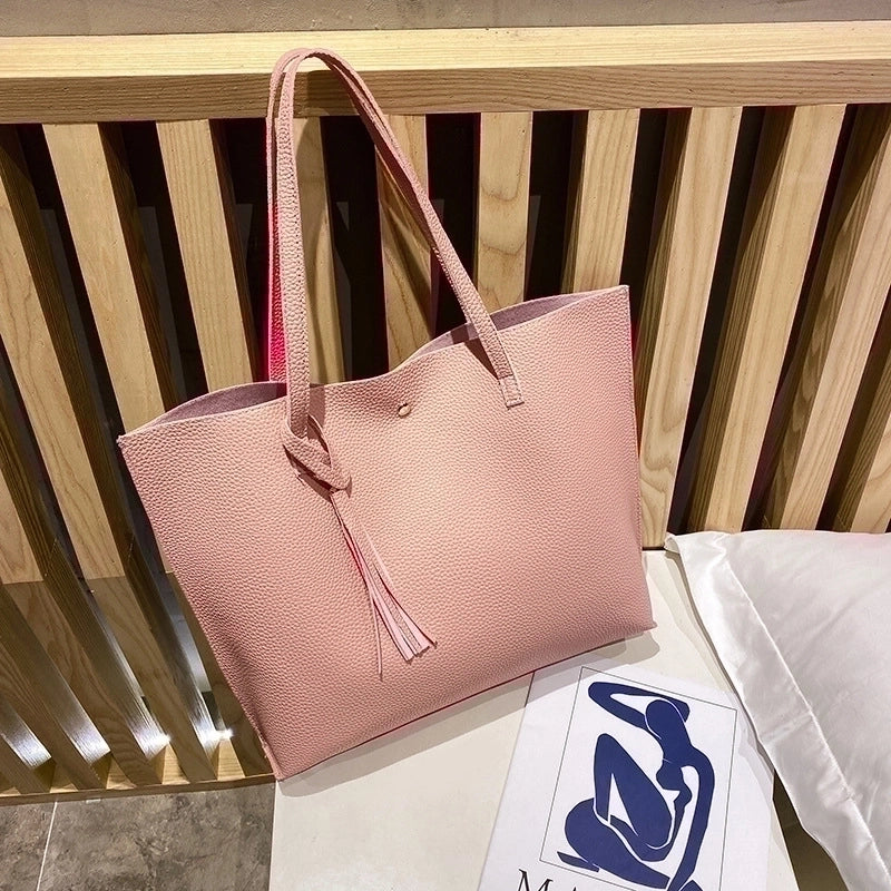 Fashion Lychee Pattern Solid Color Shopping Women's Bag