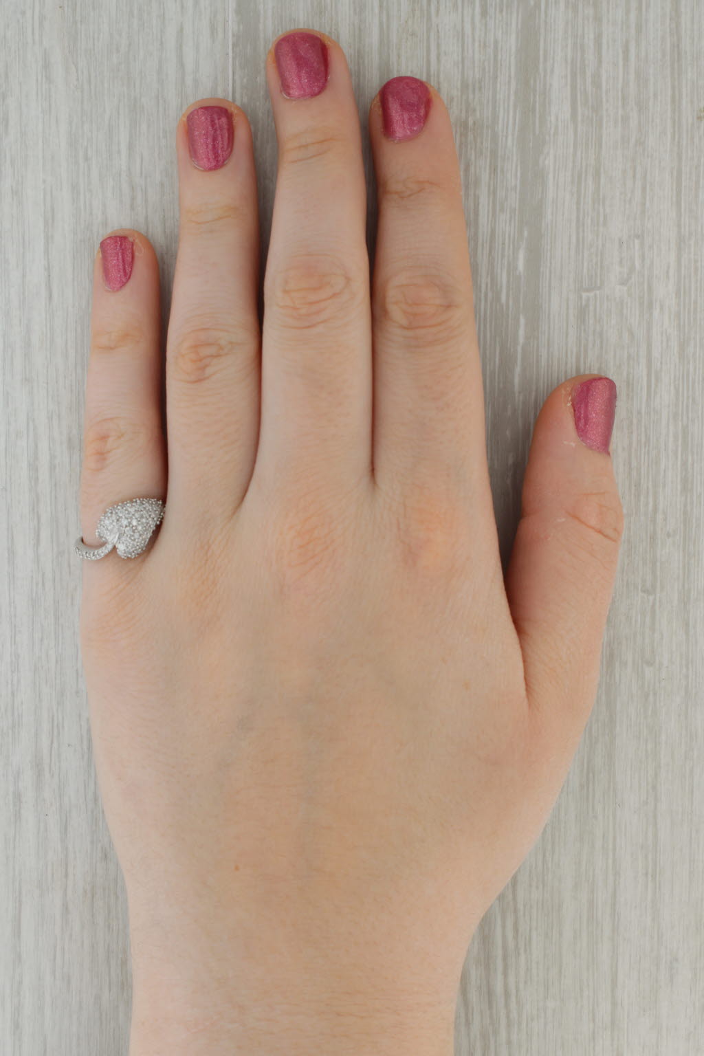 Pave Diamond Heart Bypass Ring 0.52ctw 14k White Gold Size 9