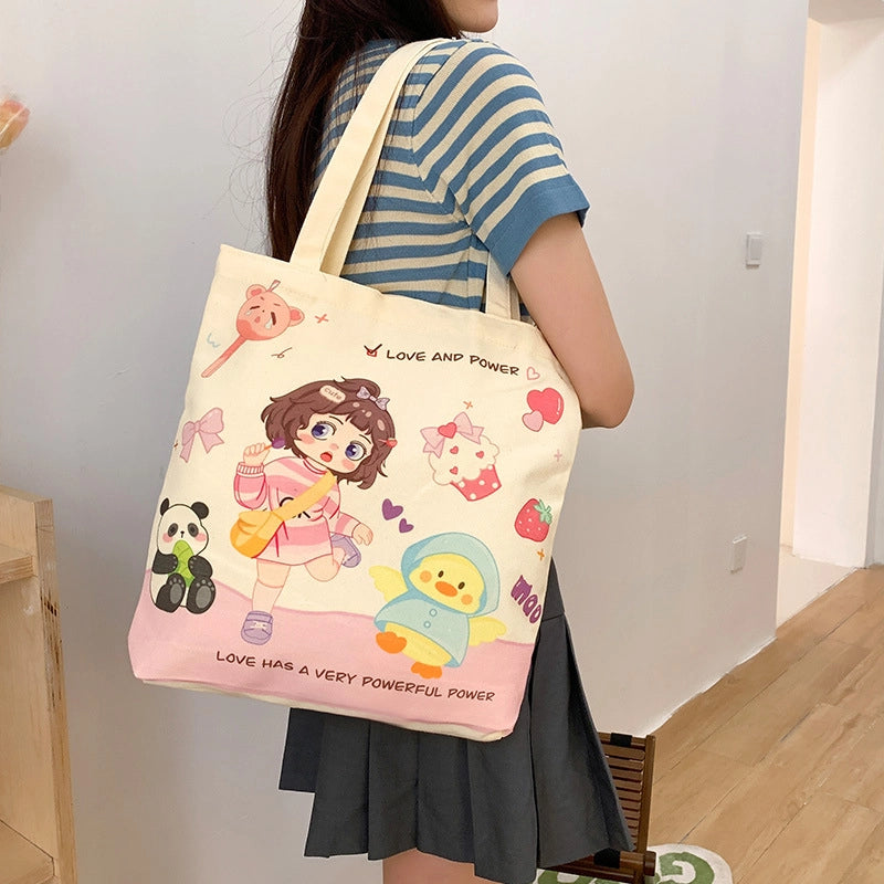 Women's Canvas Animal Cartoon Flower Cute Square Open Tote Bag
