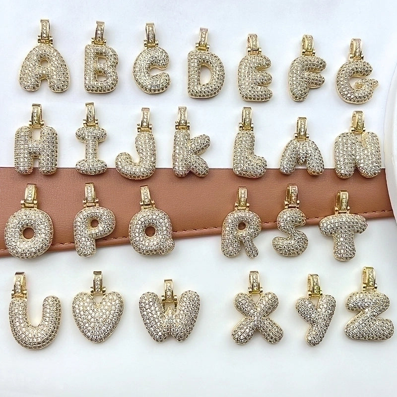 Copper Minimalist Shiny Plating Hollow Out Inlay Letter Zircon Pendant Necklace