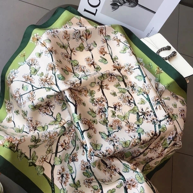 Women's Casual Sweet Letter Stripe Flower Satin Printing Silk Scarf