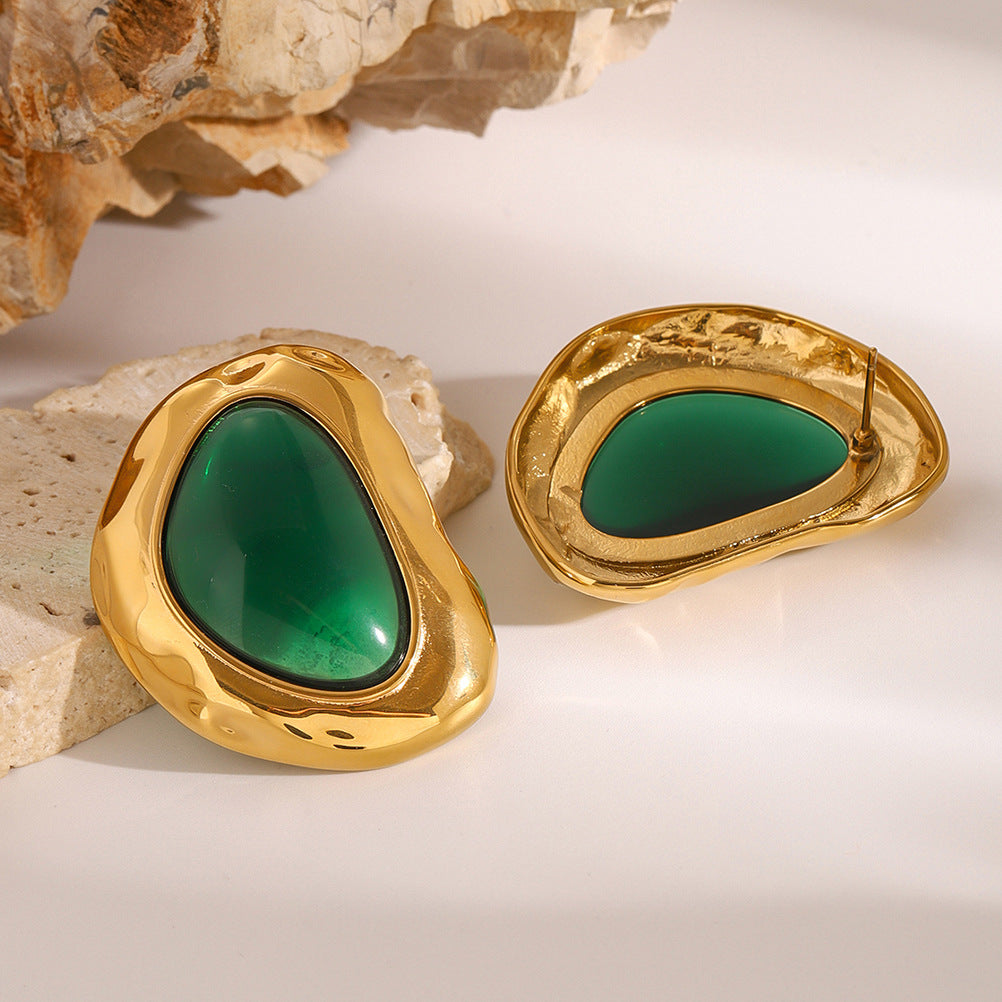 Stainless Steel Resin Retro Earrings Niche Earrings Titanium Steel Earrings Earrings