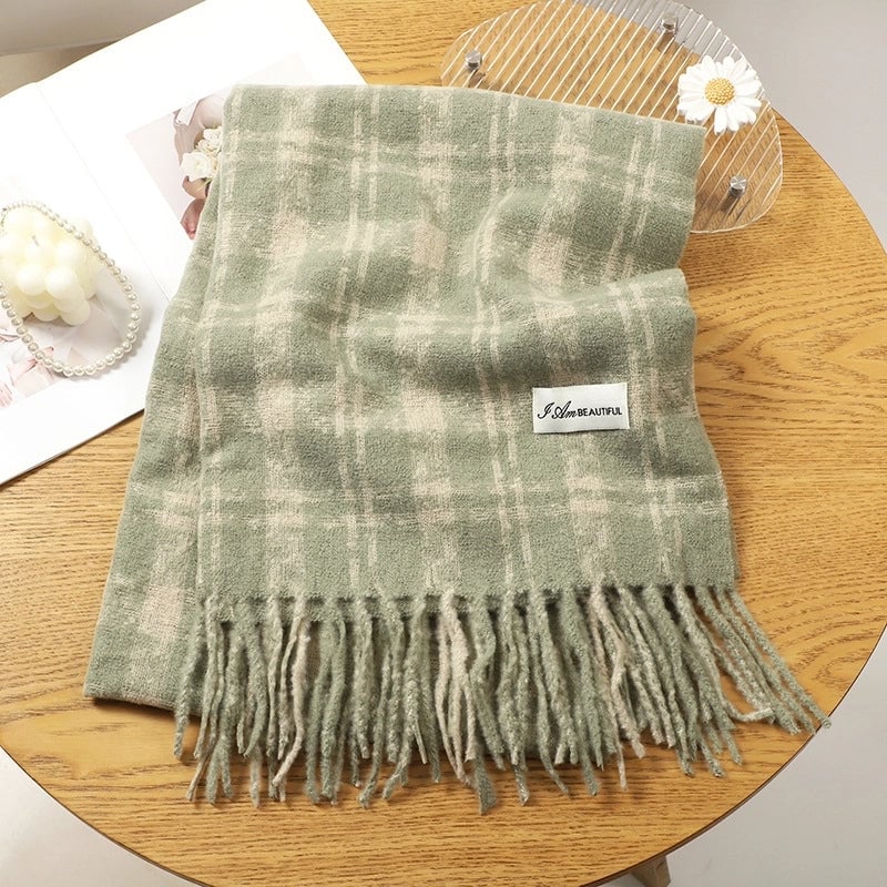 Women's Basic Plaid Polyester Scarf