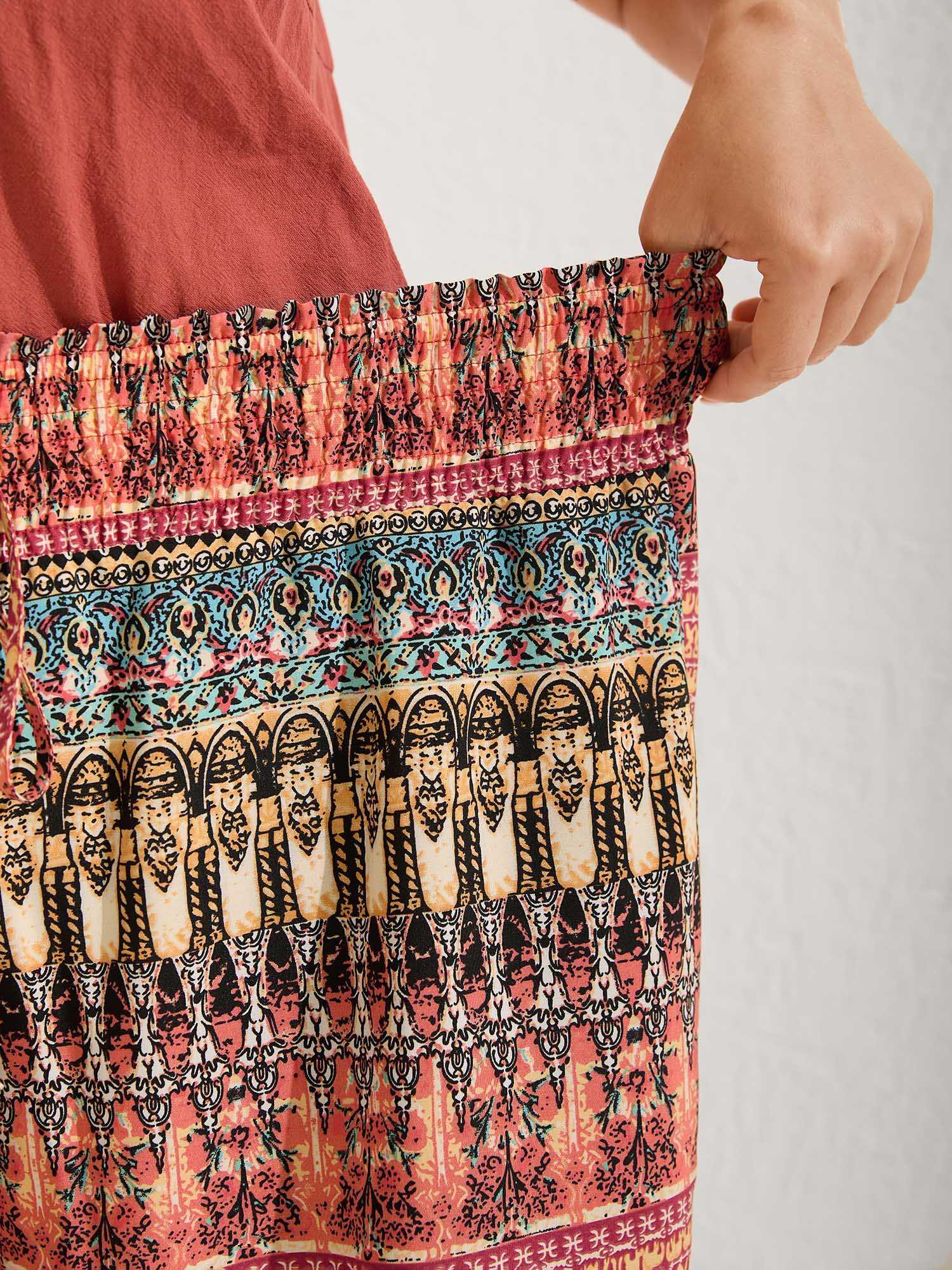 Boho Stripes Wide-Leg Shirred Pants