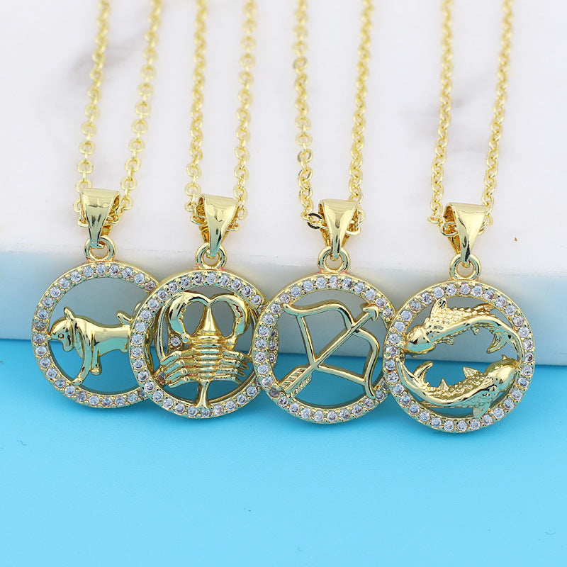 Women Diamond Metal Animal Zodiac Sign Copper Necklaces