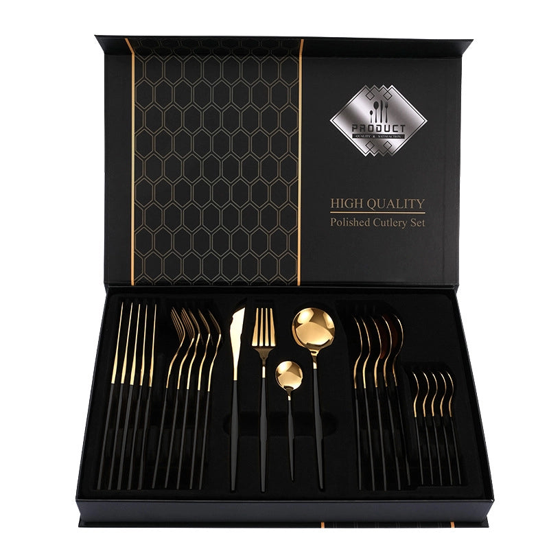 1010 Stainless Steel Tableware 24-piece Golden Steak Knife. Fork And Spoon Gift Box Western Tableware Suit