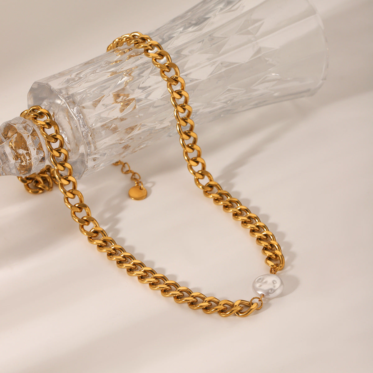 Stainless Steel Cuban Necklace Women'S Pearl Pendant Necklace