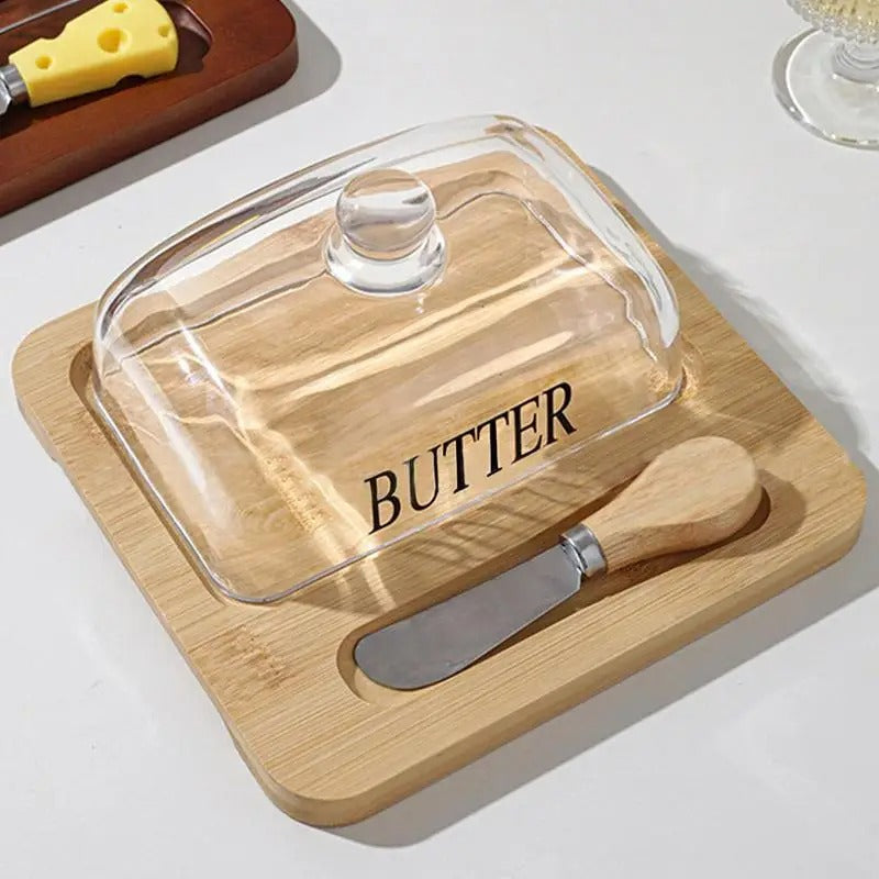 GLASS BUTTER DISH WITH LID BUTTER HOLDER