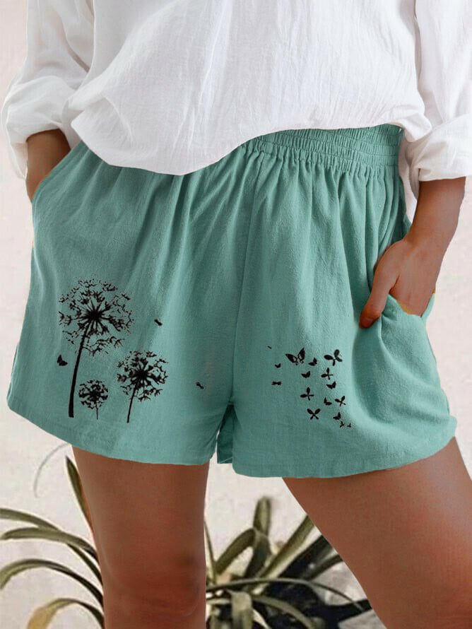 🔥🔥Women Plus Size Loose Elastic Waist Summer 2021 Dandelion Print Casual Shorts