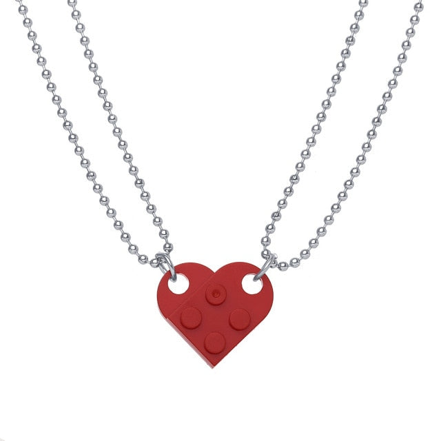 2 Pcs Lego Heart Necklaces