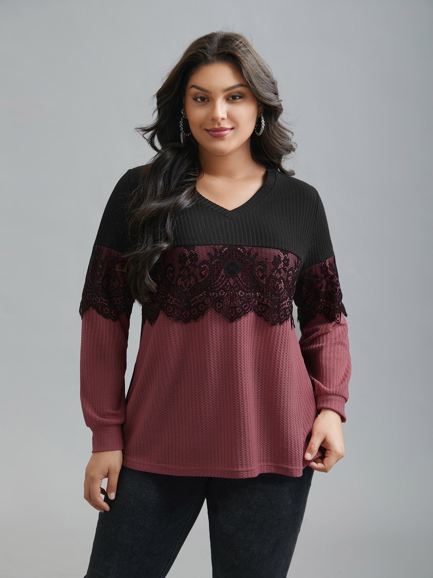 Crochet Lace Mesh Contrast Patchwork Top