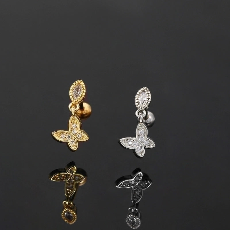 1 Piece Minimalist Classic Style Geometric Butterfly Inlay Copper Zircon Ear Studs