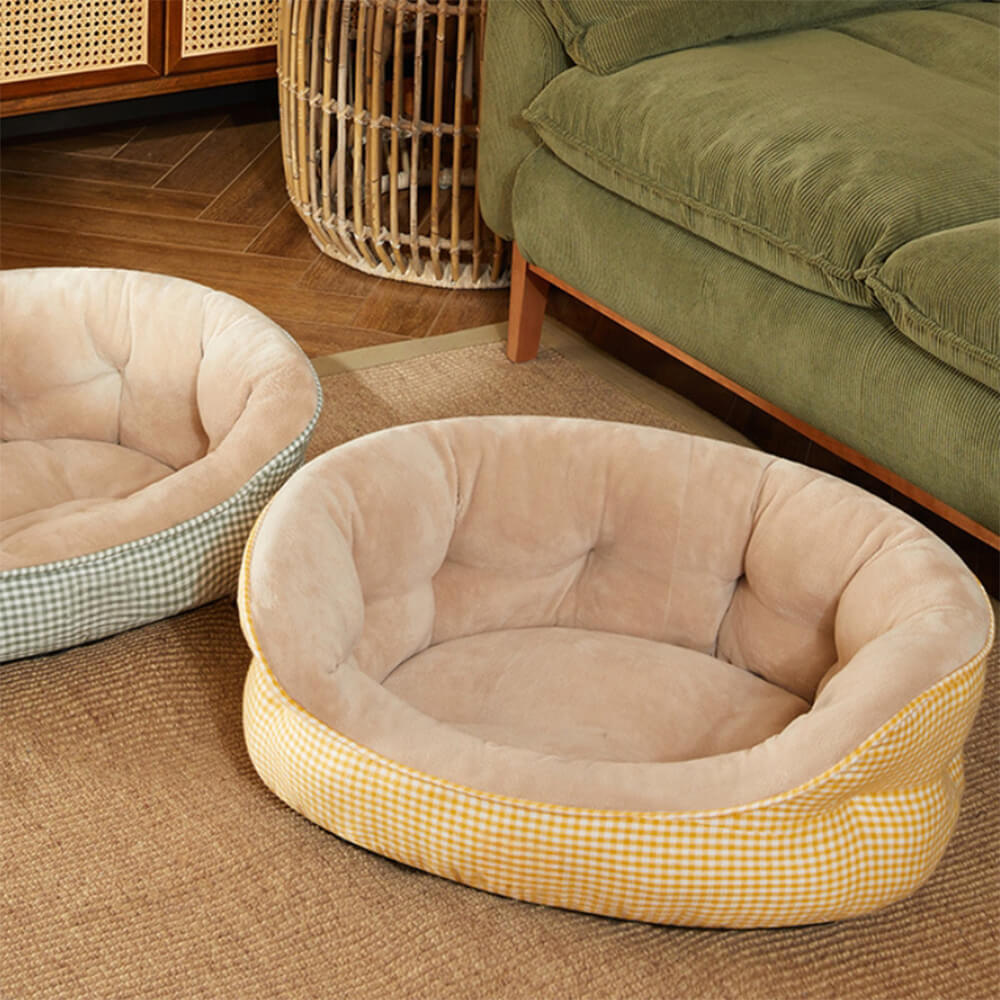 Extra Heightened Warm Surround Plaid Pet Bed Dog Calming Bed