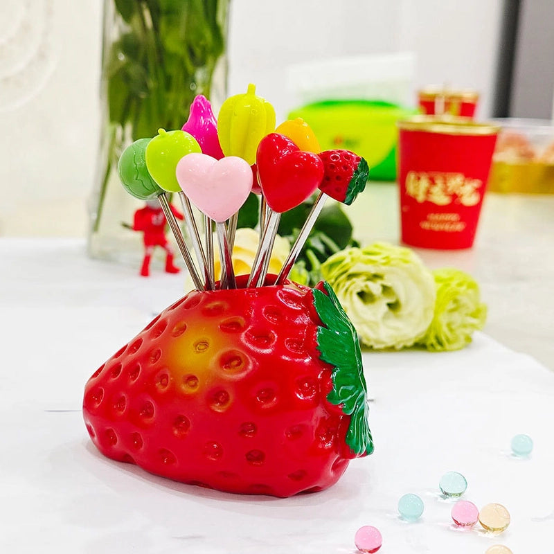 Cute Apple Strawberry Banana 201 Stainless Steel Plastic Fruit Fork 1 Set