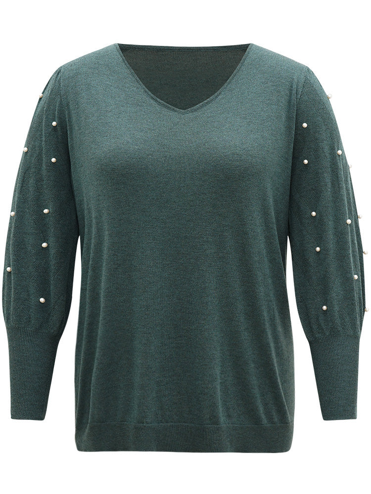 Supersoft Essentials Solid Pearl Beaded Elastic Cuffs Pullover