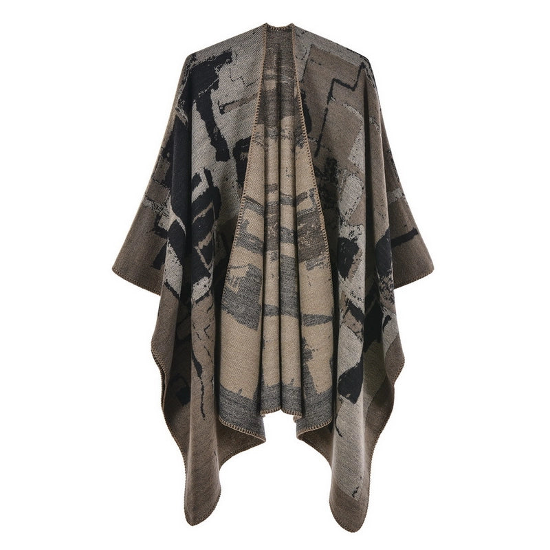 Women's Scarf Shawl Creative New Fashion Cashmere Jacquard Split Thickened Large Cloak Air Conditioning Warm Shawl