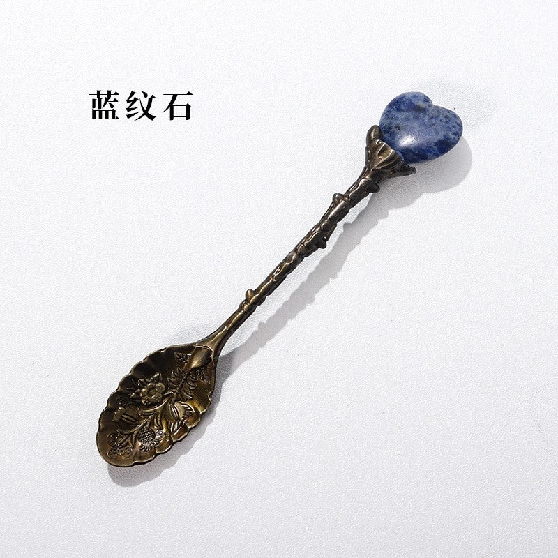 Natural Amethyst Flower Decor Copper Creative Long Handle Spoon