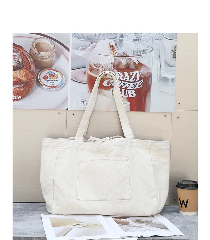 Women's Large Canvas Solid Color Basic Open Canvas Bag