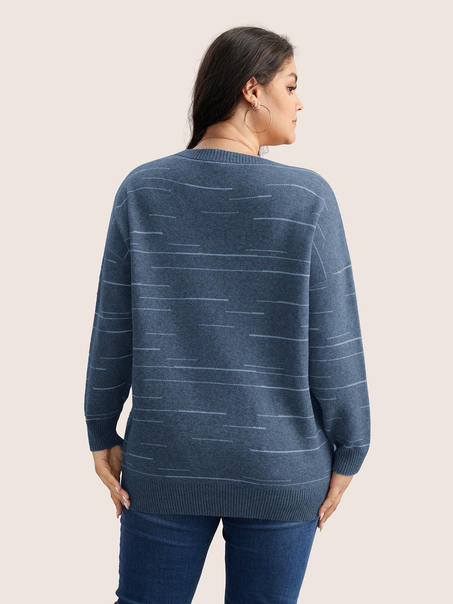 Supersoft Essentials Asymmetrical Striped Round Neck Pullover