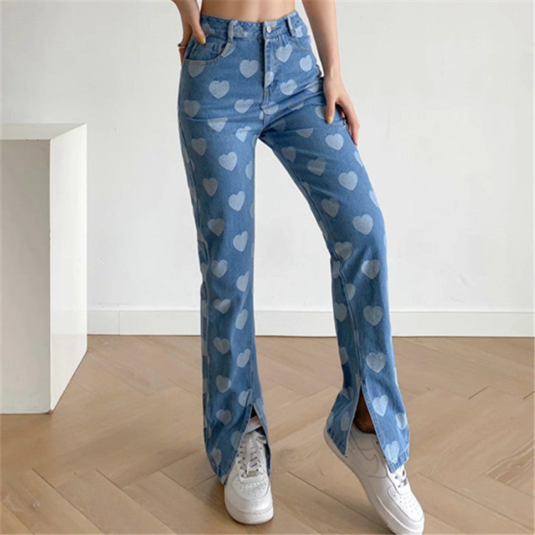 vintage heart print trousers  KF82797