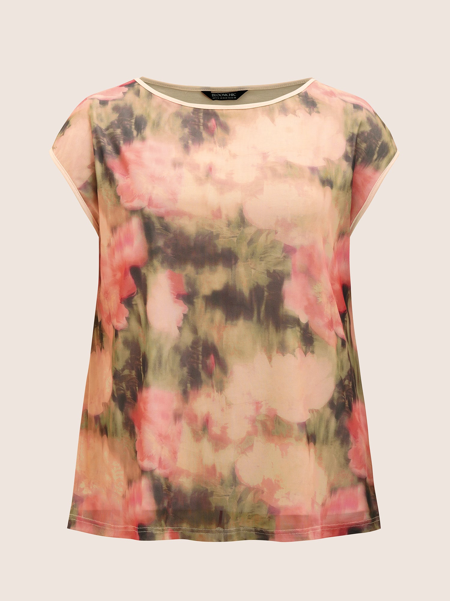 Boat Neck Watercolor Floral Cap Sleeve T-shirt