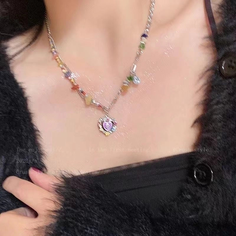 Lady Sweet Heart Shape Flower Fish Tail Imitation Pearl Alloy Inlay Rhinestones Women's Necklace
