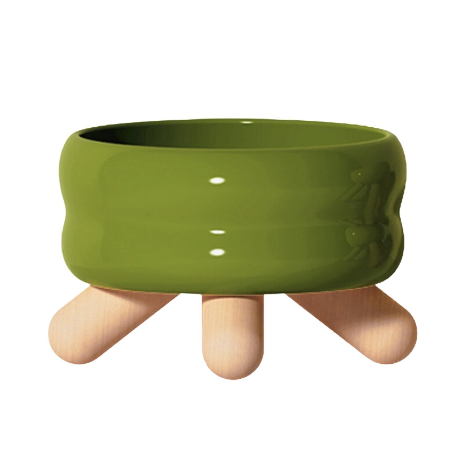 Gulu Ceramic Pet Food/Water Cat Bowls Small Dog Bowls with Wooden Stand