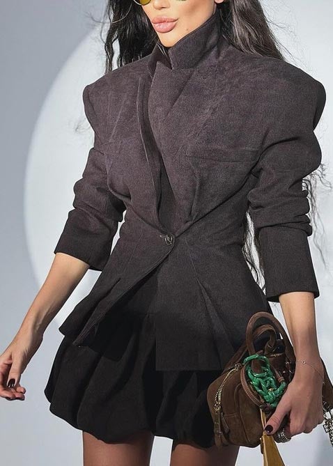 Casual Black Silm Fit Cotton Coats And Skirts Two-Piece Set Spring
