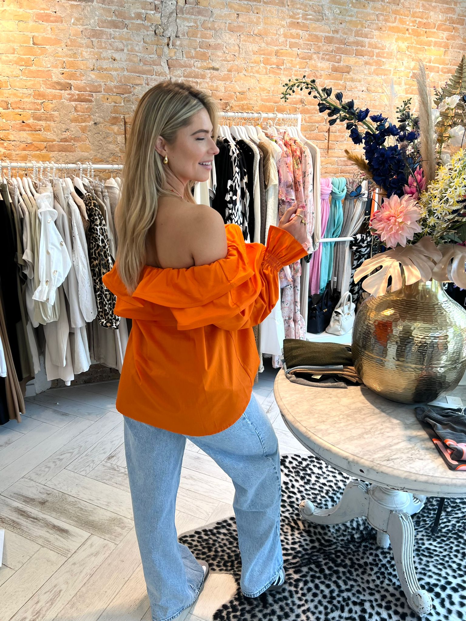 Elena off shoulder ruffle blouse orange