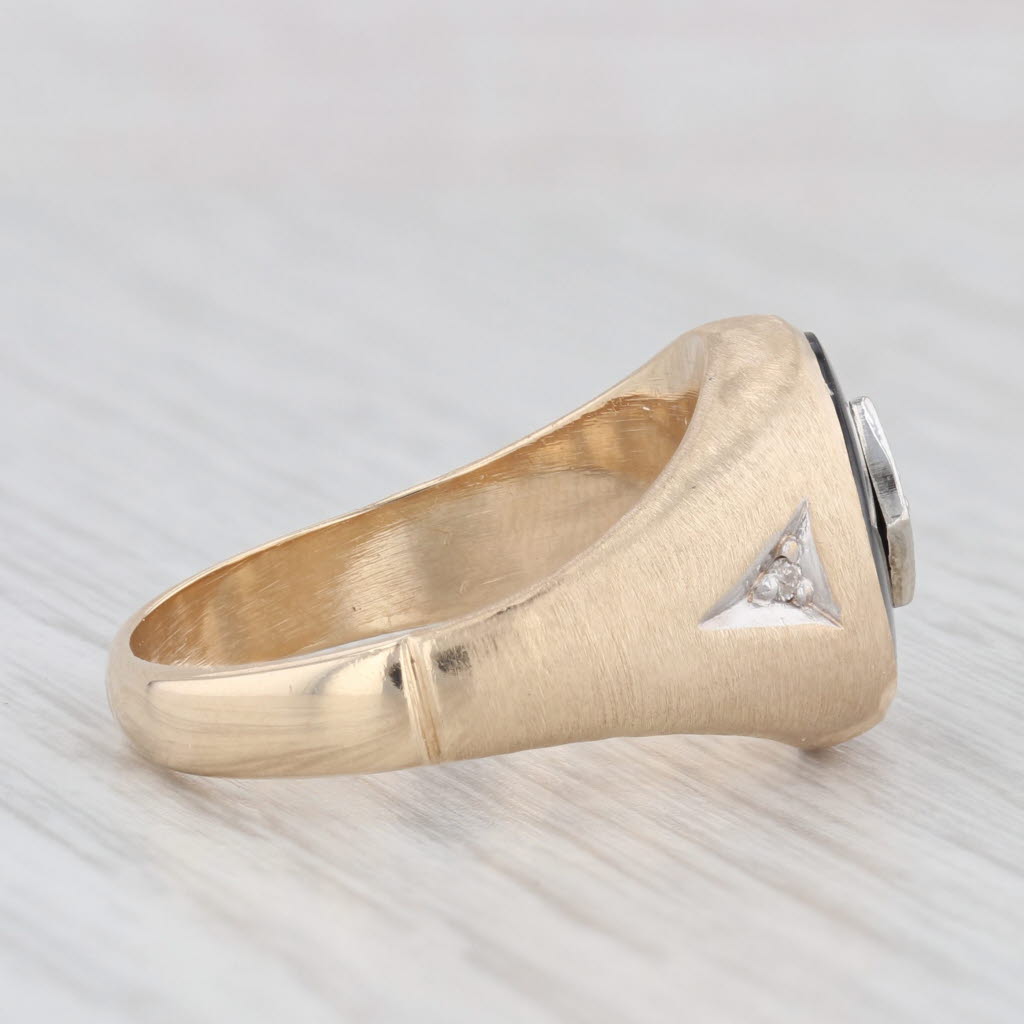 Vintage Men's Onyx Diamond Signet Ring 10k Yellow Gold Size 9.75-10