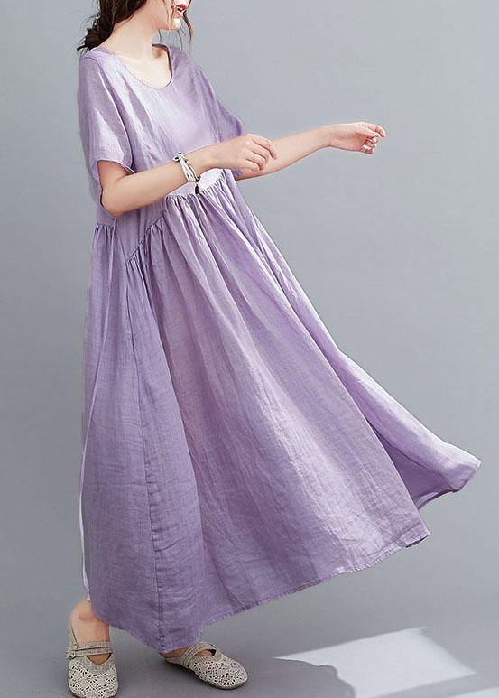 Blue Pockets Maxi Dresses Short Sleeve Summer