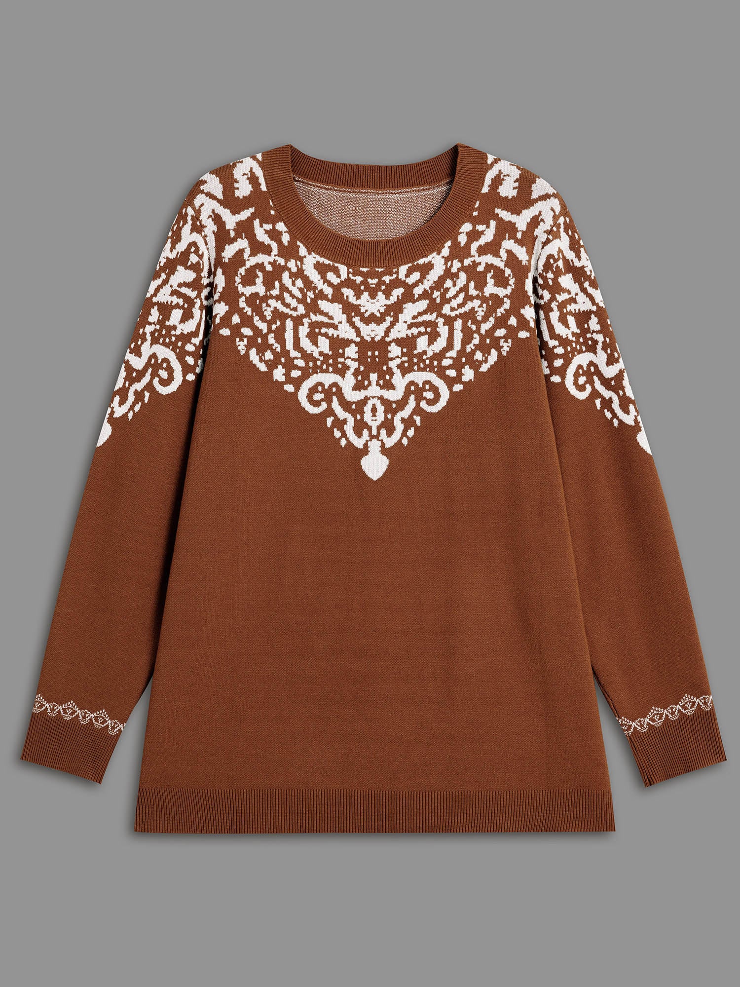 Bandana Jacquard Pattern Round Neck Pullover