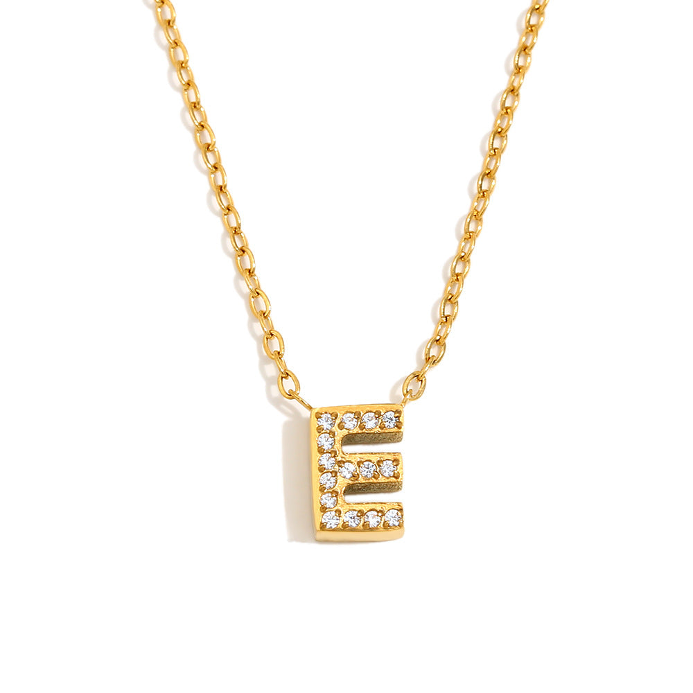 Fashionable And Simple 26 English Letter Pendant Stainless Steel Plated 18K Gold Diamond Small Letter Necklace For Women