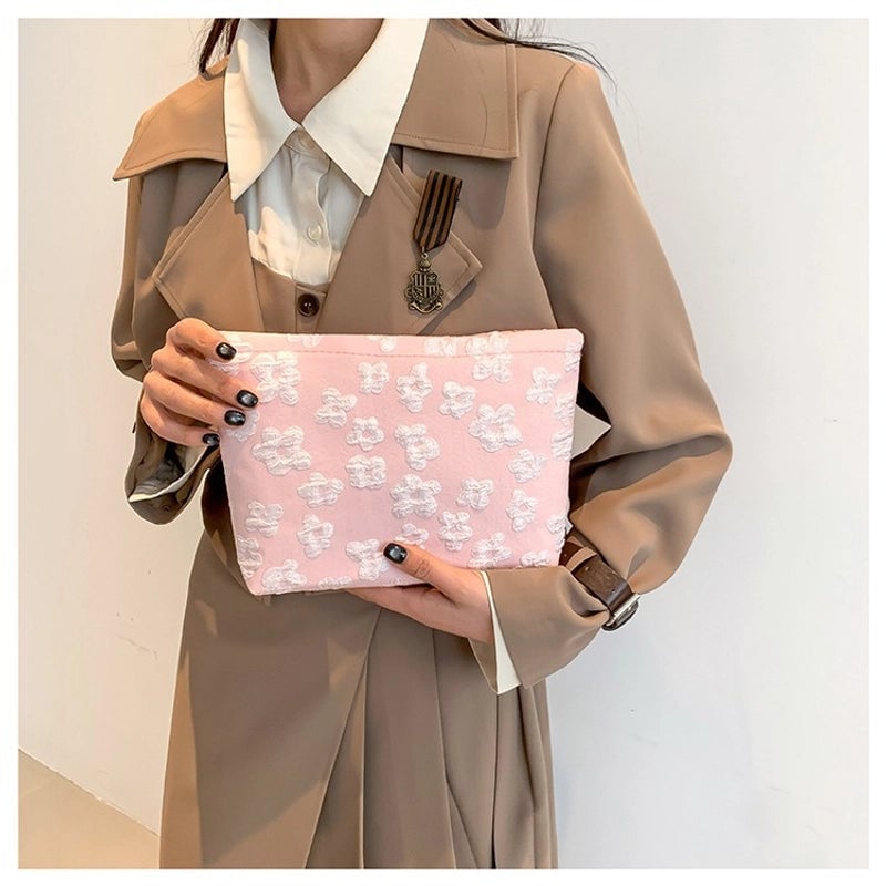 Black White Pink Flower Square Clutches