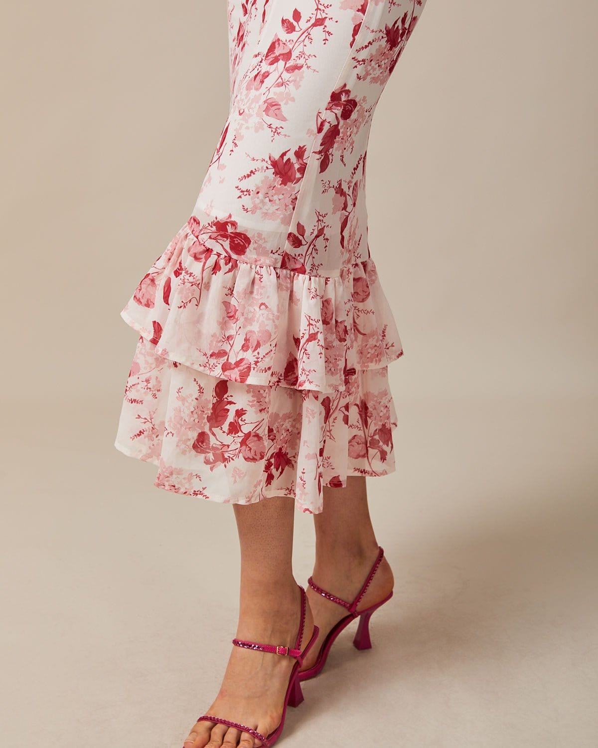 The Red Layered Floral Ruffle Maxi Dress