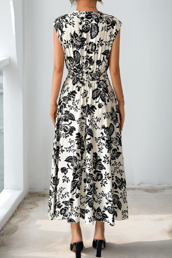 Fashion Print V Neck Maxi Dress
