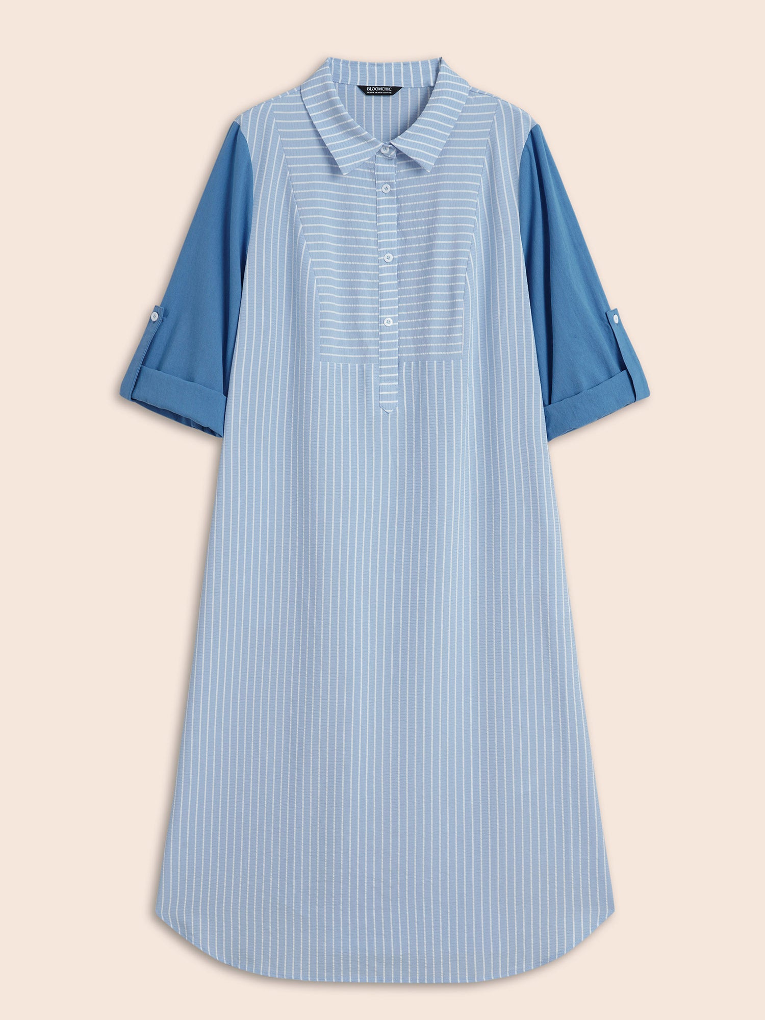 Striped Patchwork Contrast Tab Sleeve Dress