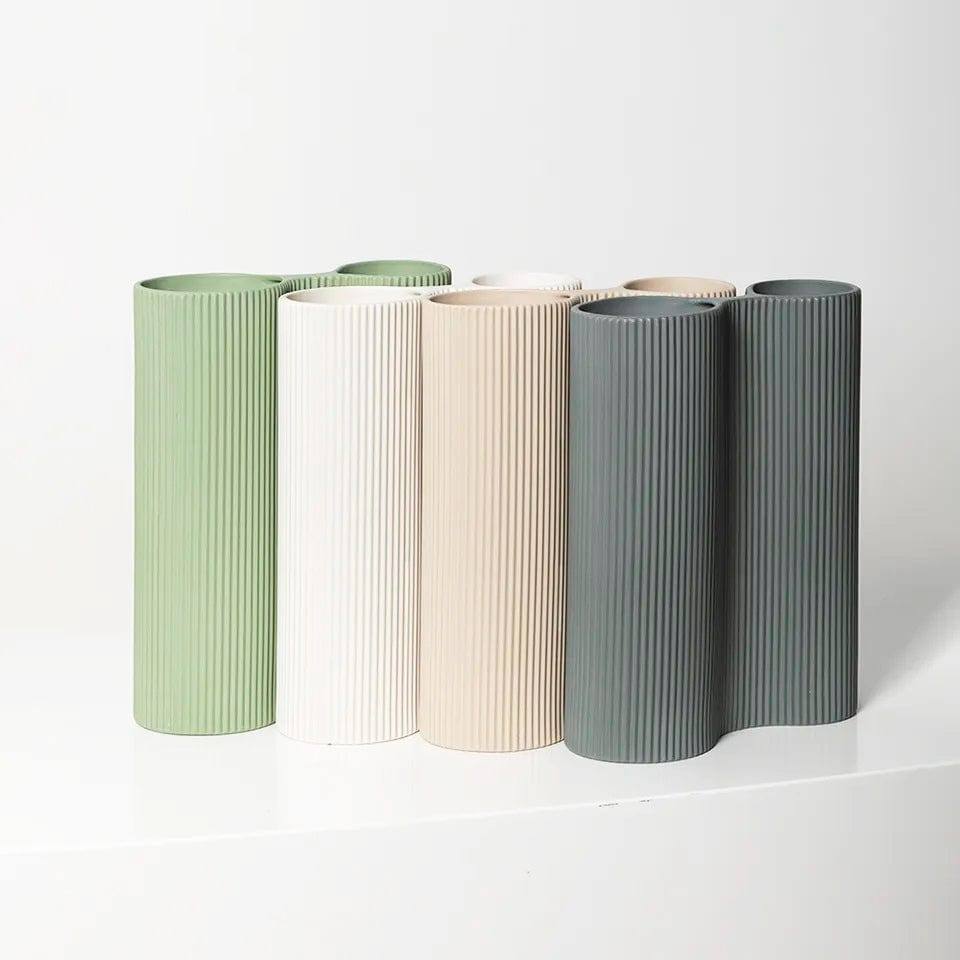 Ribbed Duo Vase - Beige