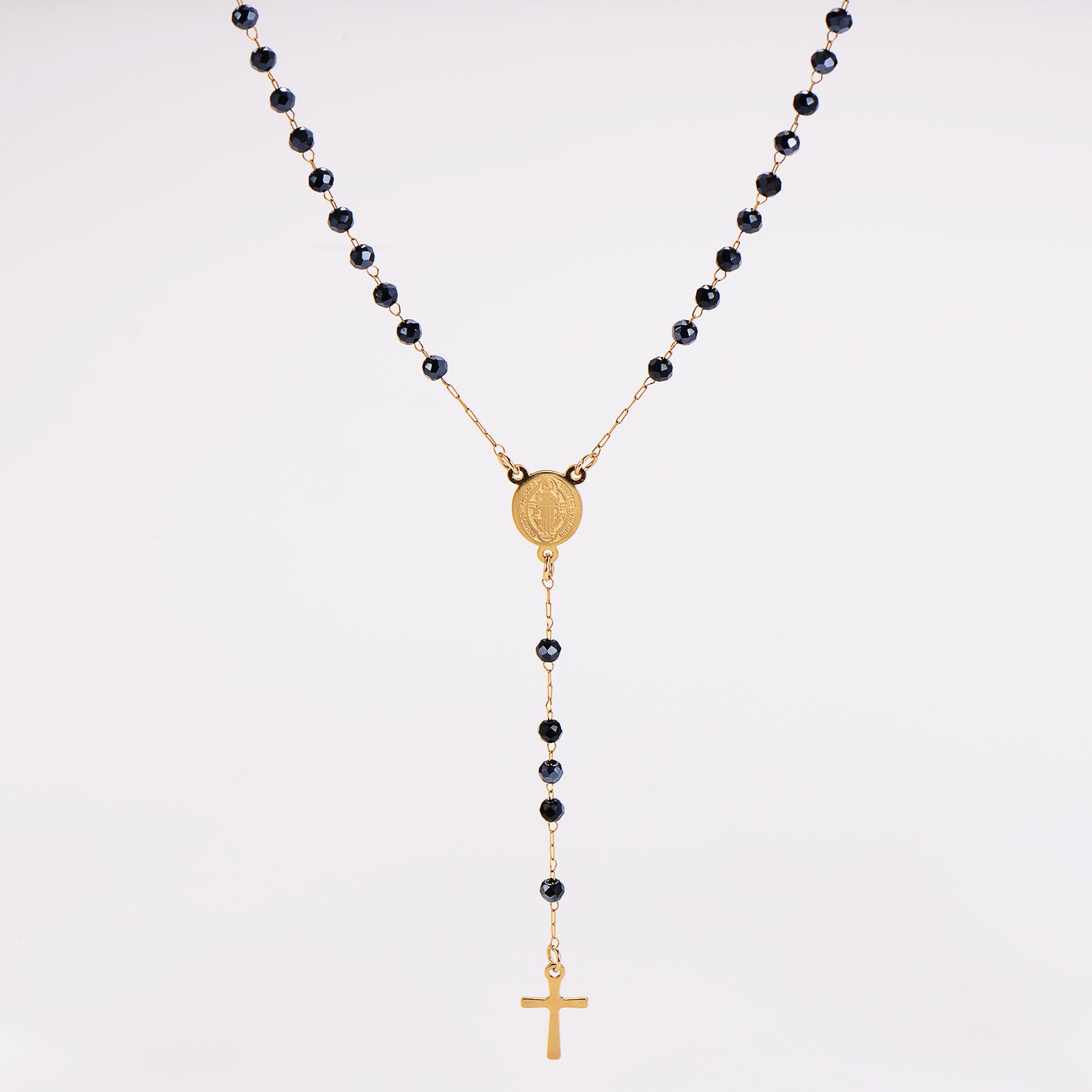 Aml Stainless Steel Vintage Oval Cross Bead Necklace