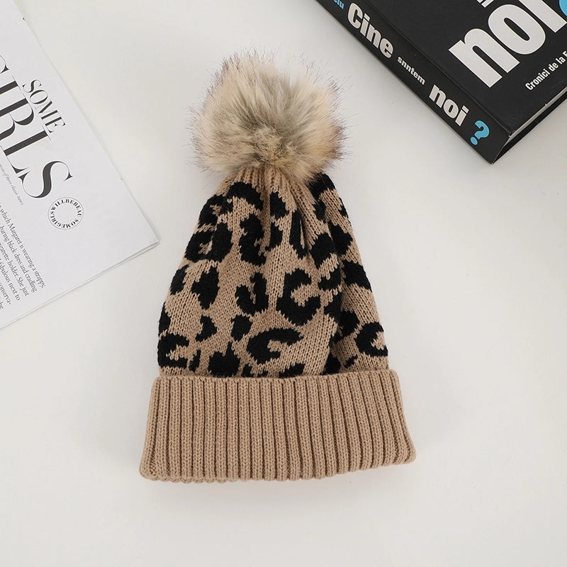 Unisex Casual Preppy Style Streetwear Leopard Eaveless Wool Cap
