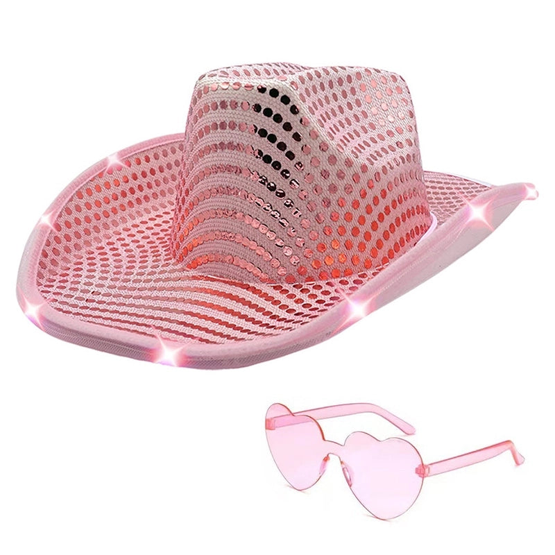 Hot Sequin Beads Luminous Hat Halloween Performance Luminous Hat Jazz Hat With Light Color Cowboy Hat