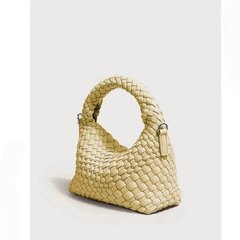 Women's Pu Leather Solid Color Classic Style Weave Dumpling Shape Magnetic Buckle Handbag