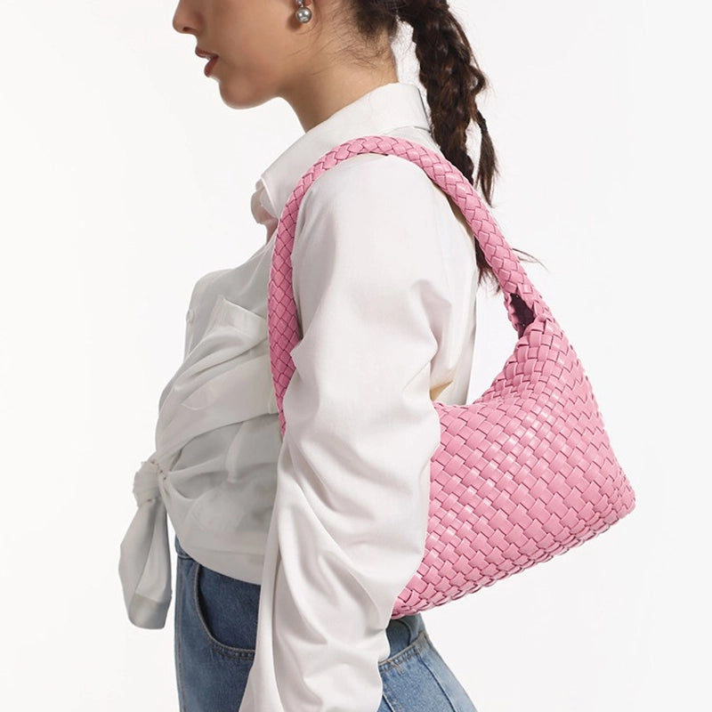 Women's Medium Pu Leather Solid Color Classic Style Streetwear Weave Square Magnetic Buckle Underarm Bag