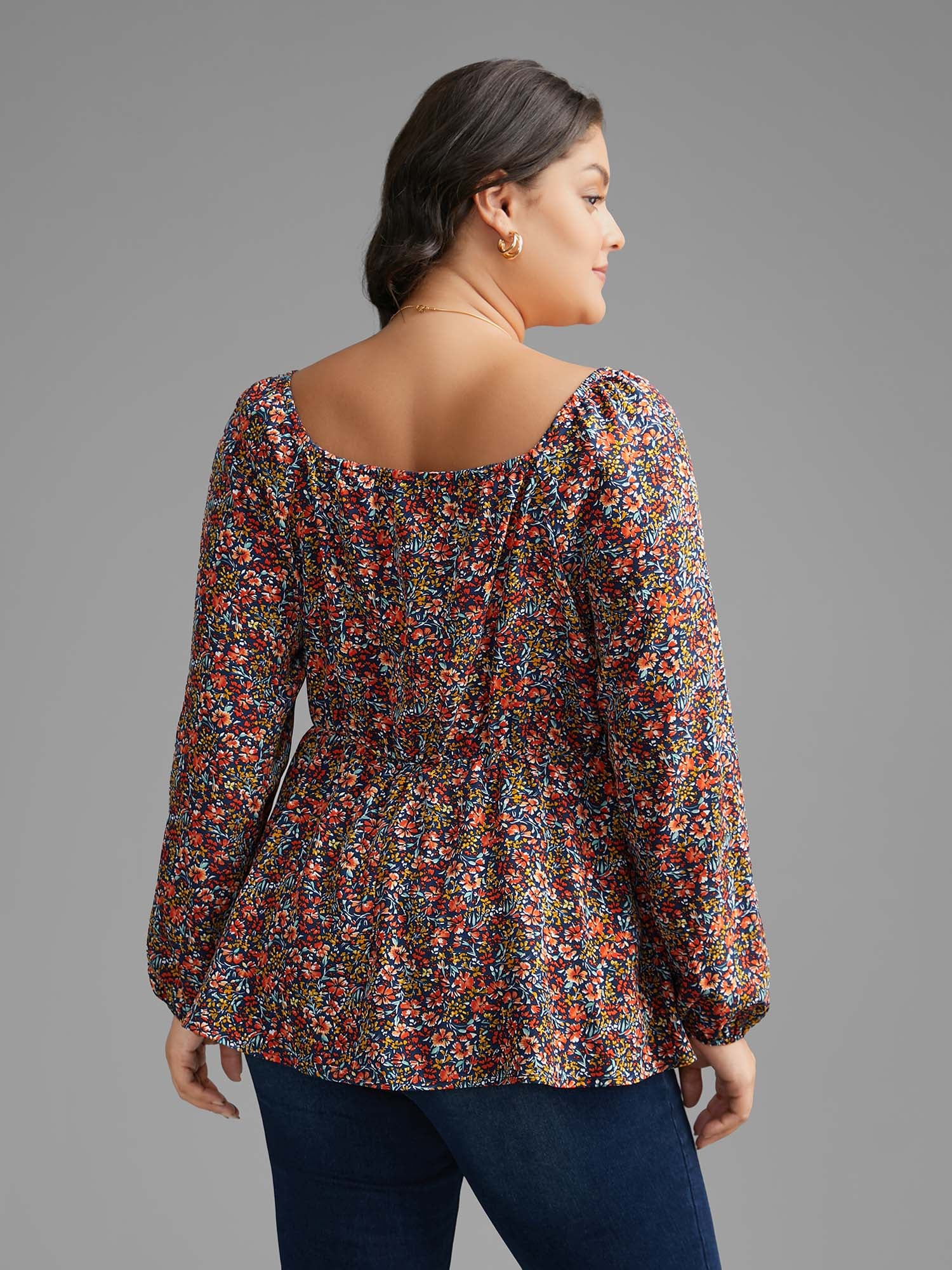 Ditsy Floral Woven Ribbon Gathered Blouse