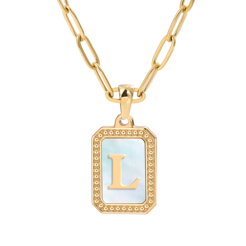 Minimalist Letter Square Titanium Steel Plating Inlay Shell Pendant Necklace 1 Piece