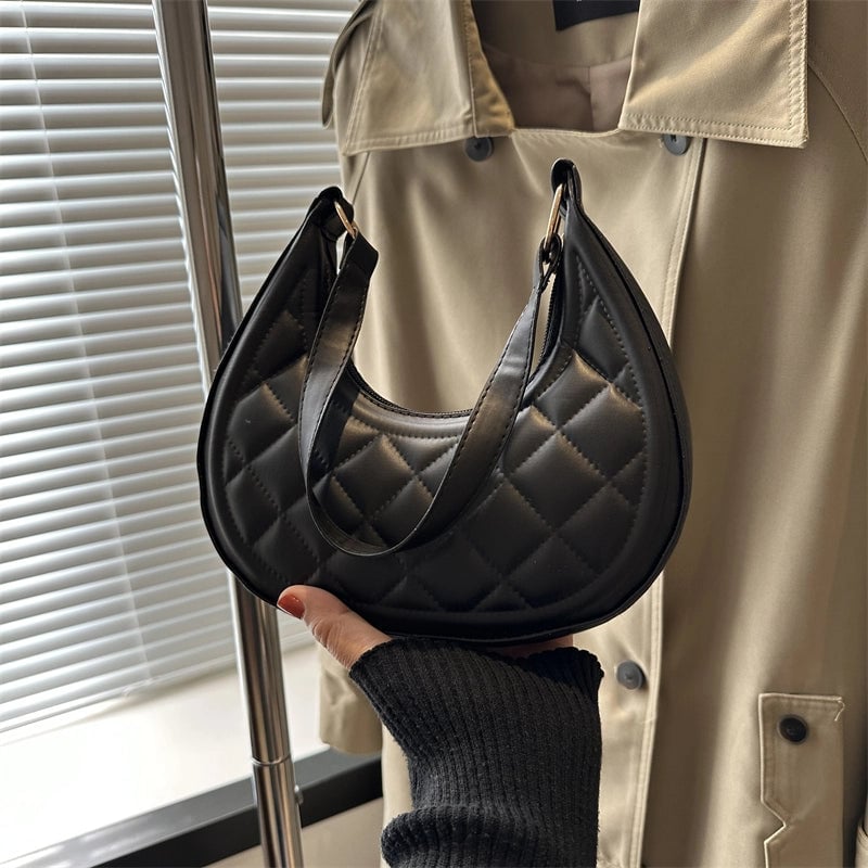 Women's Small Pu Leather Solid Color Streetwear Dumpling Shape Zipper Shoulder Bag Underarm Bag