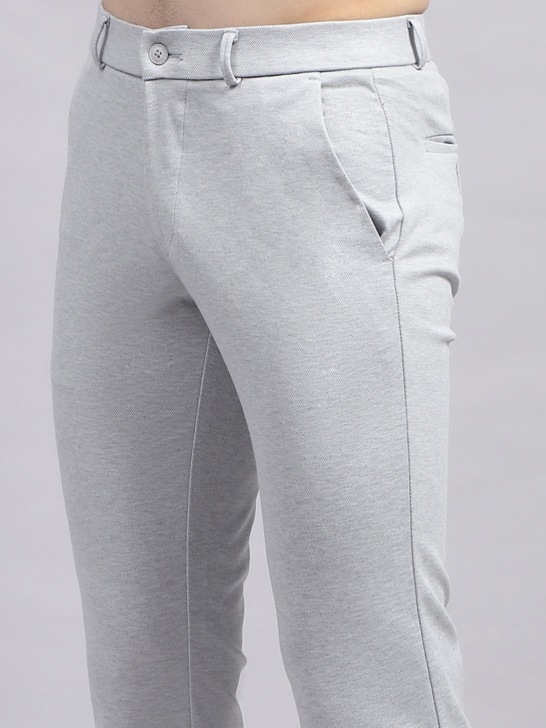 Men Grey Solid Regular Fit Trouser