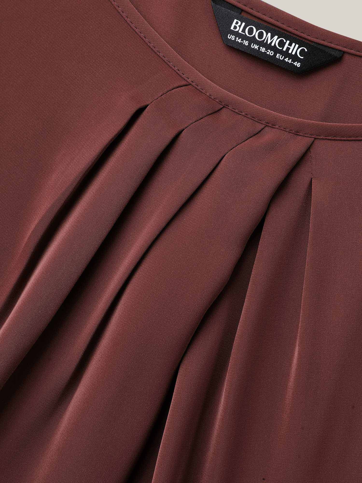 Solid Crew Neck Lantern Sleeve Blouse