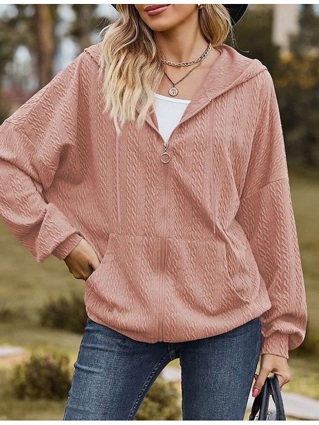 Women's Zip Up Hoodie Sweatshirt Plain Dailywear Sports Zipper Pocket White Red Blue Modern Loose Fit Hooded Long Sleeve Micro-elastic Fall Winter